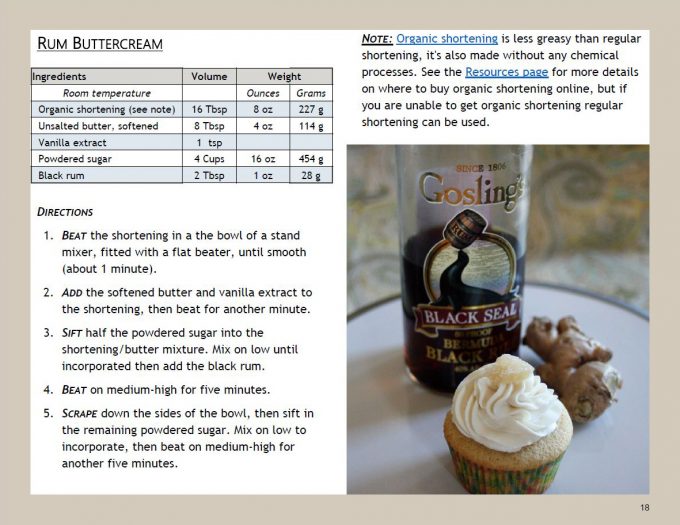 page from book with rum buttercream recipe
