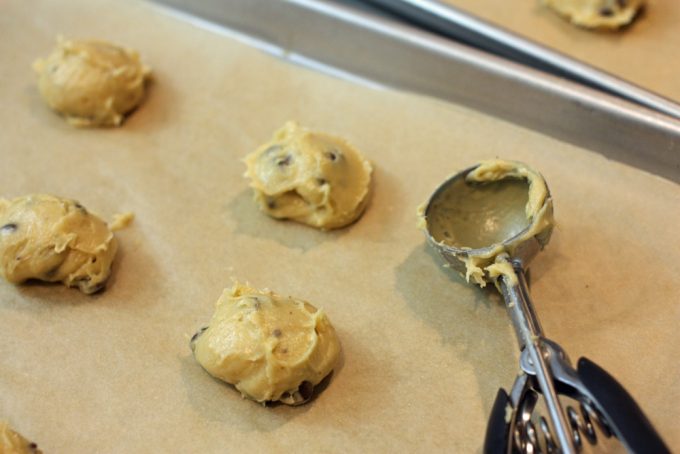 scooping cookie batter